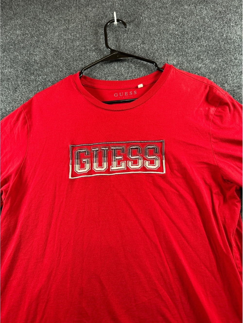 Guess Los Angeles Mens L Red Logo Graphic T Shirt Short Sleeve Crew Neck